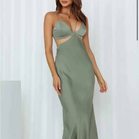 HELLO MOLLY Trendy Sense Midi Dress Sage Size XS